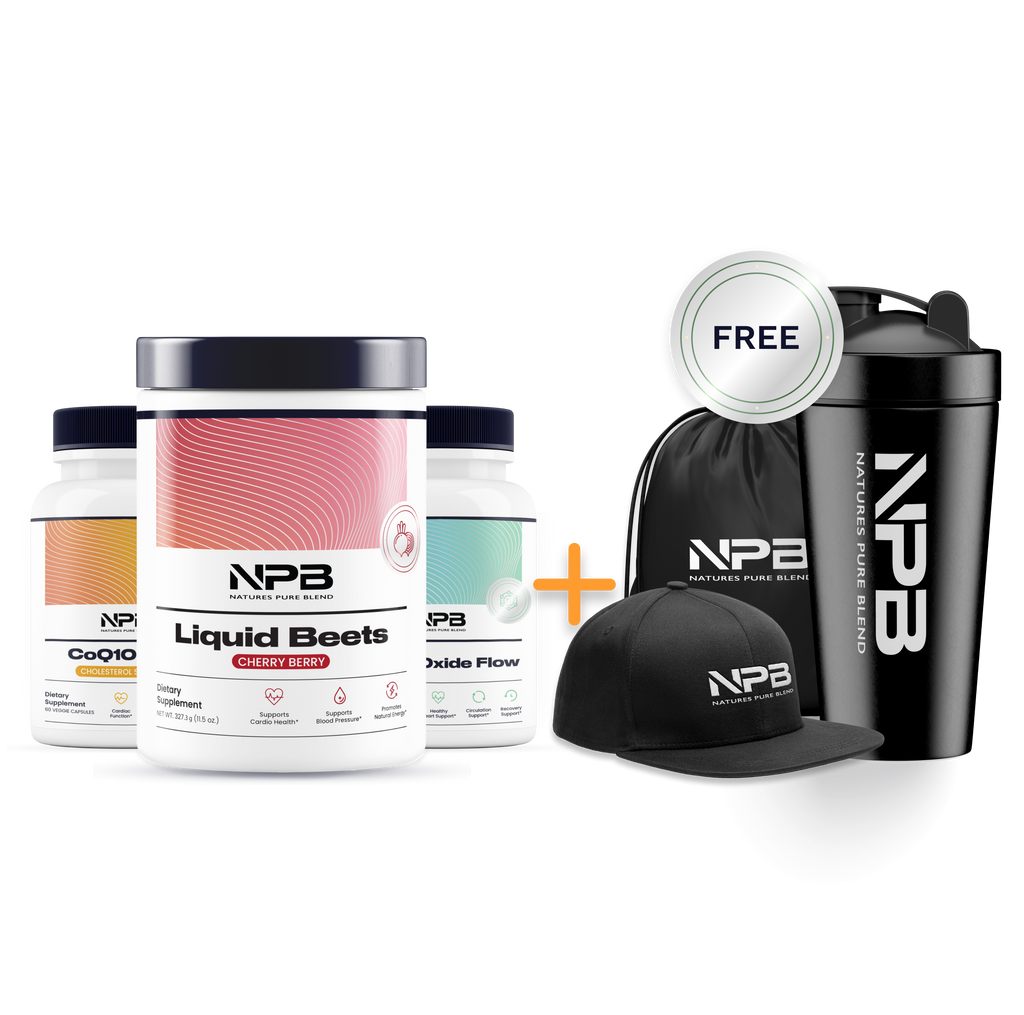 BOGO: CoQ10, Nitric Oxide Flow, Liquid Beets, + Free Hat, String Bag & Shaker