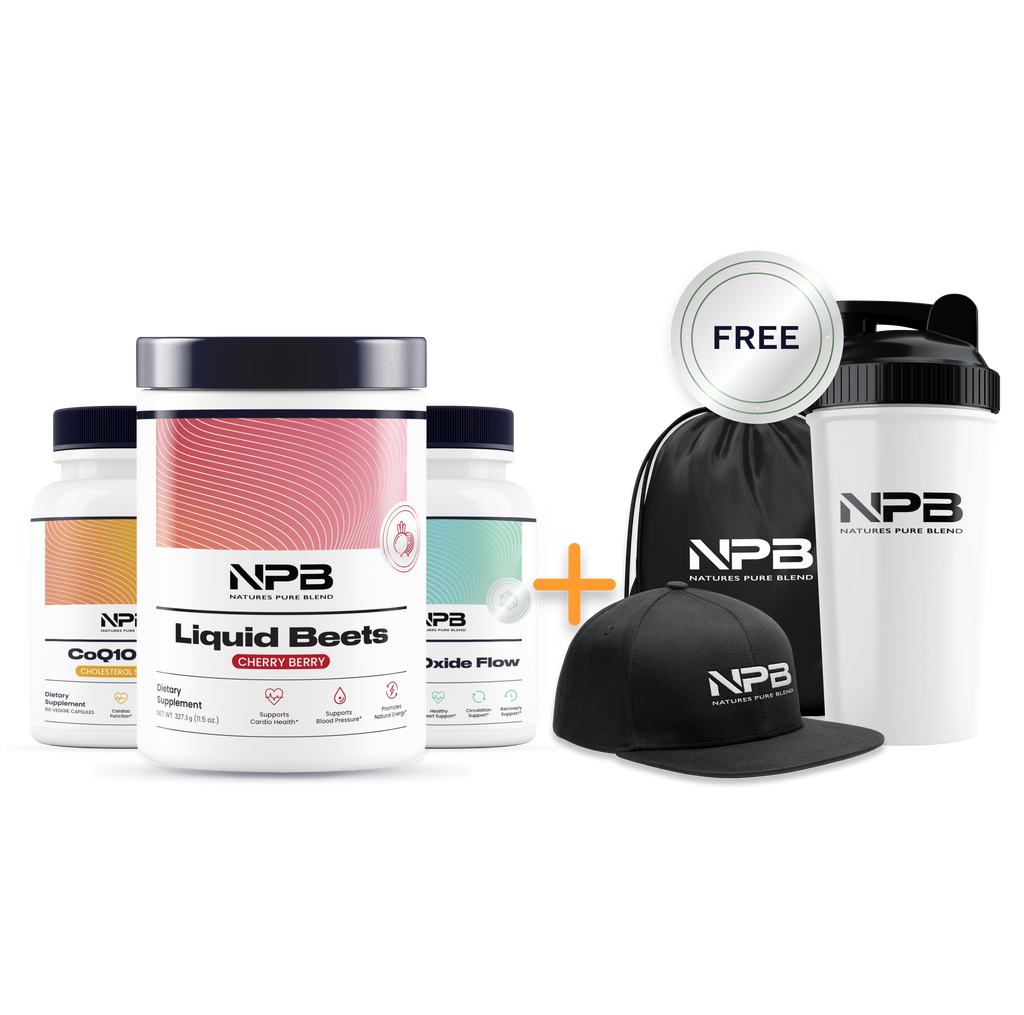 BOGO: CoQ10, Nitric Oxide Flow, Liquid Beets, + Free Hat, String Bag & Shaker