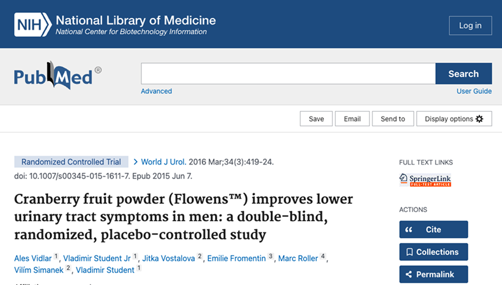 Screenshot of a published clinical study